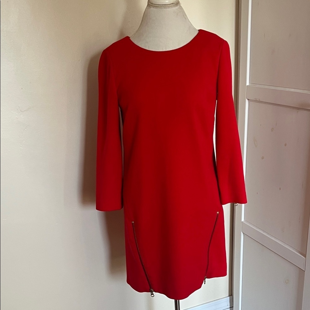J.Crew Classic Vibrant Red 3/4 Sleeve Shift Dress - Size 4 - Zip Details